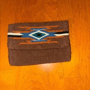 El Paso Brown Wool Saddle Blanket Clutch with Native American Geometric Pattern